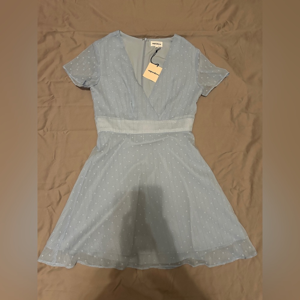 Revolve Superdown Swiss dots blue mini dress Size NWT